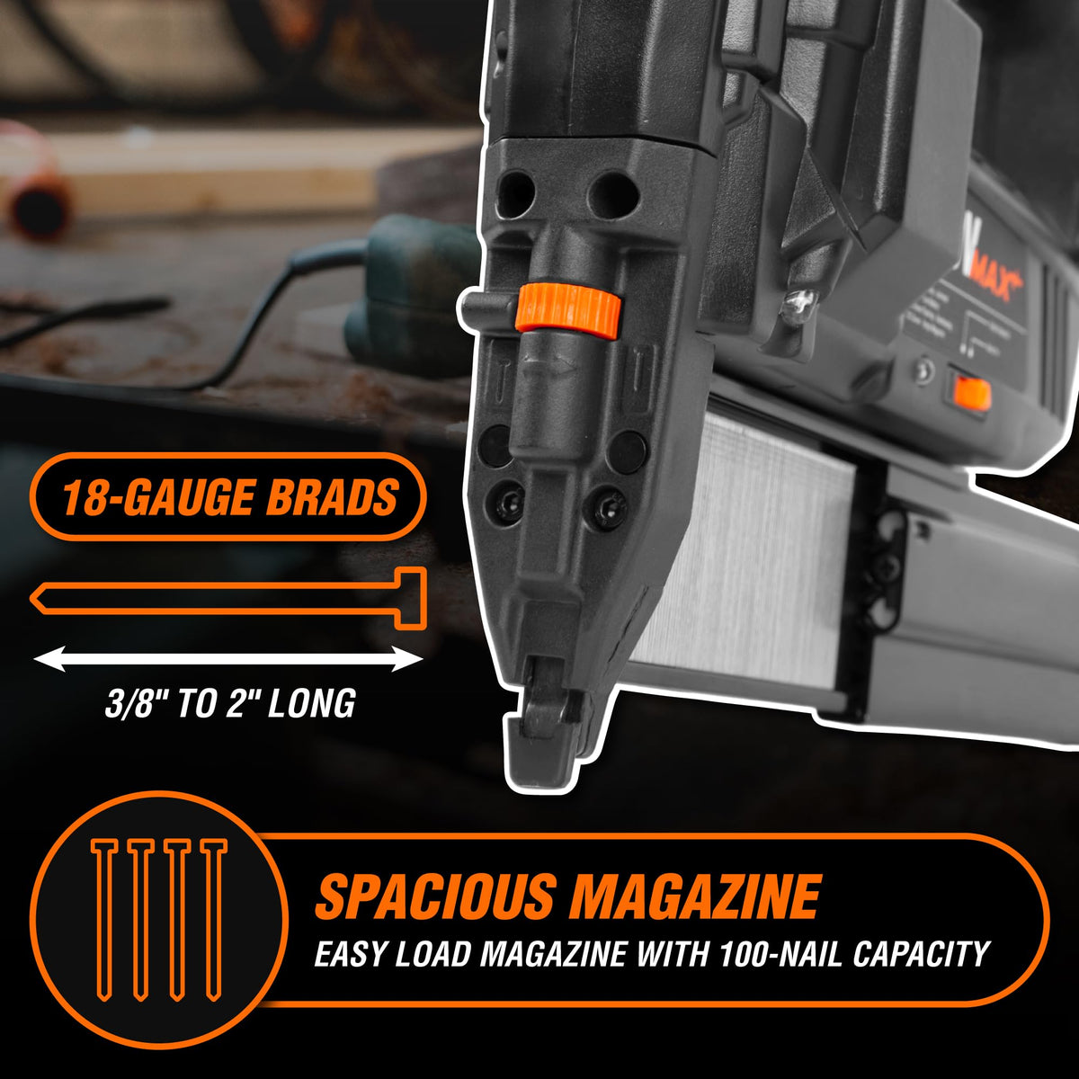 20V Max Cordless 18-Gauge Brad Nailer with Battery and Charger O2854