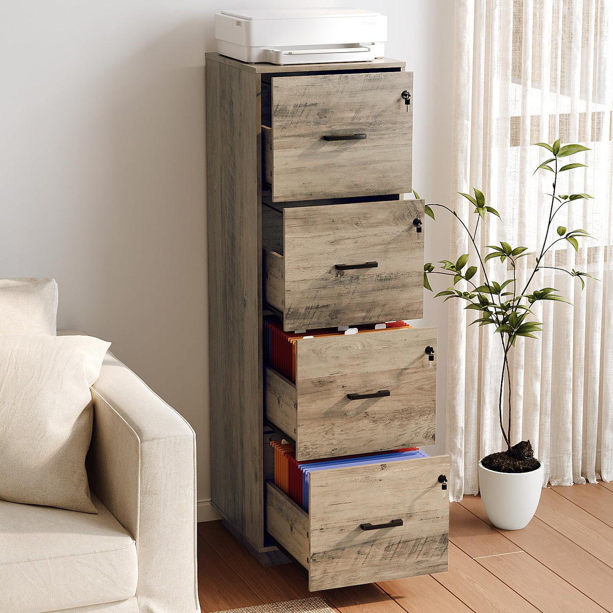 4 Drawer Wood File Cabinet with Lock R39274