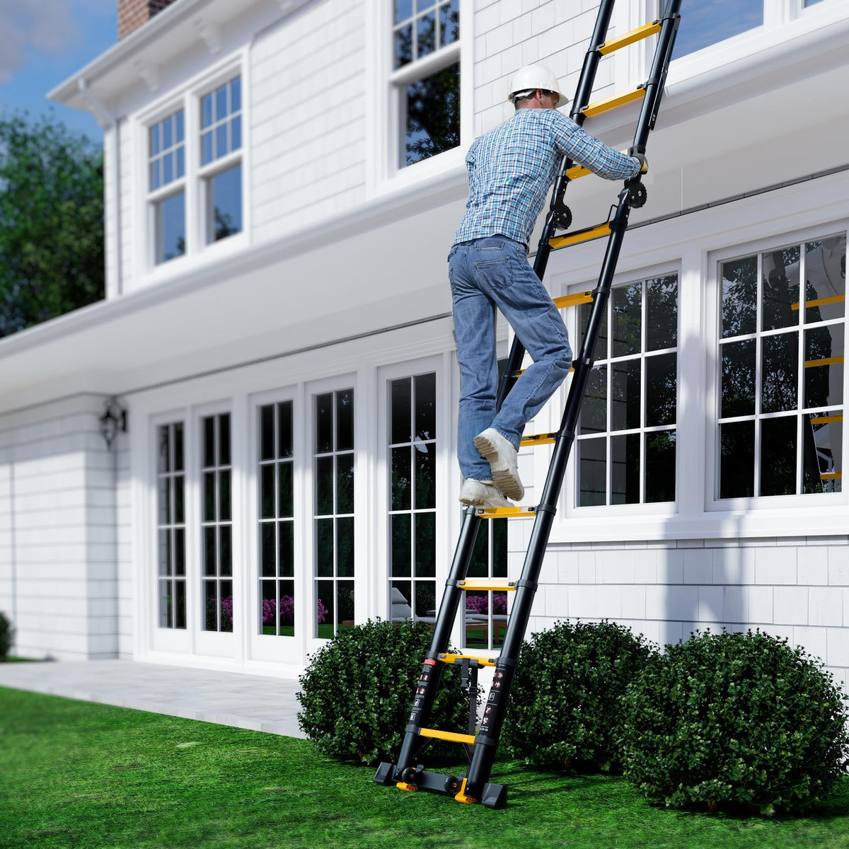 Telescoping Ladder 16.5 FT A Frame 330 lbs Capacity Yellow W1159