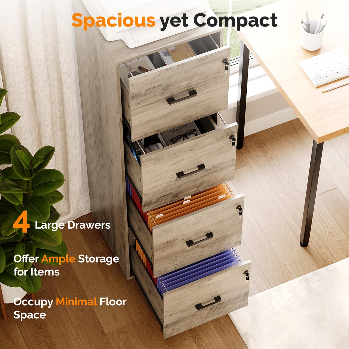 4 Drawer Wood File Cabinet with Lock R39274