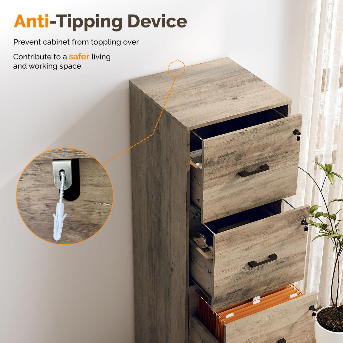 4 Drawer Wood File Cabinet with Lock R39274