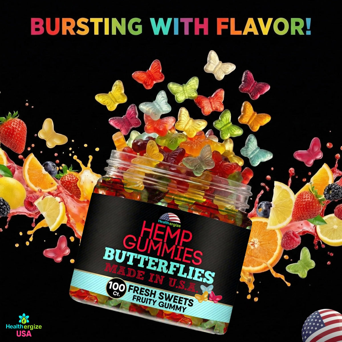 Hemp Gummies 10 Fruity Flavors 100 Count X8519