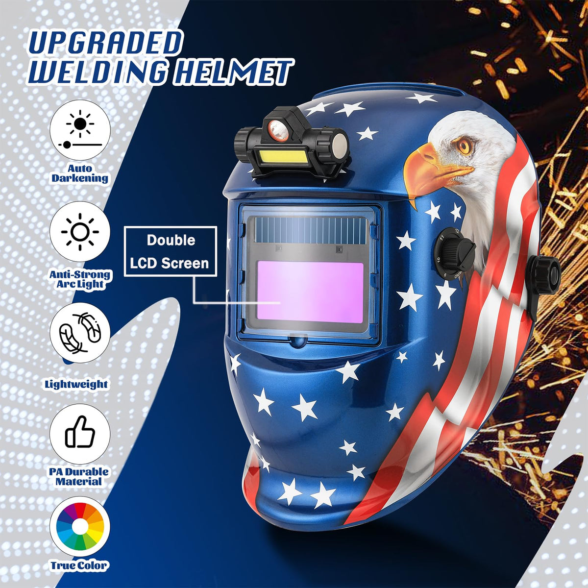 Auto Darkening Welding Helmet with LED Light E521