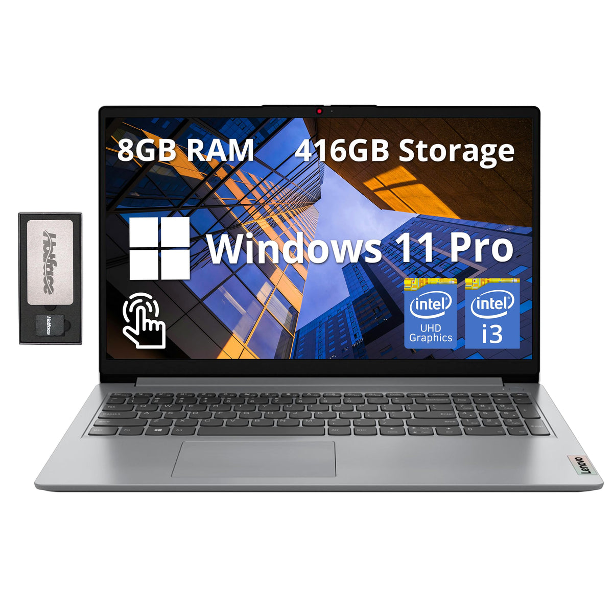 15.6" FHD Touchscreen Laptop, Intel i3, 8GB RAM, 416GB Storage, Gray O70814