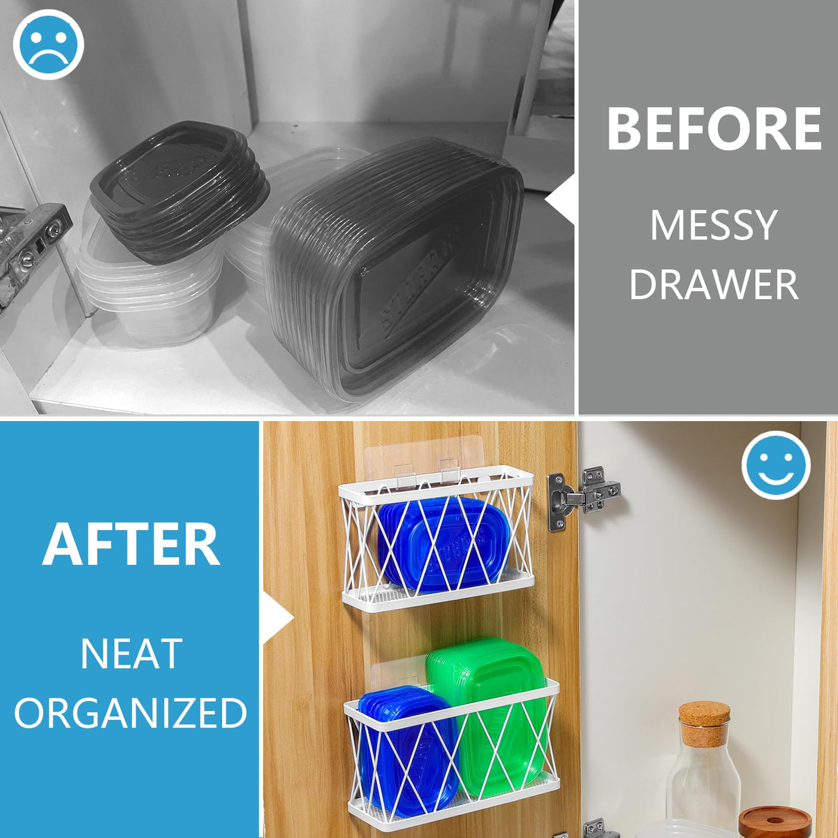 3 Pack White Stainless Steel Adhesive Cabinet Door Organizer R26383