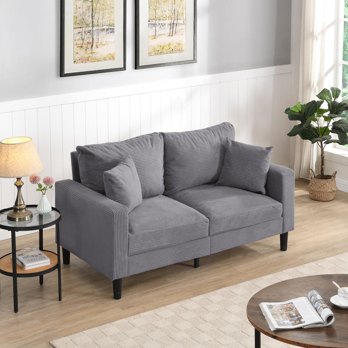 Light Gray 2-seat Upholstered Sofa with 2 Pillows C938168