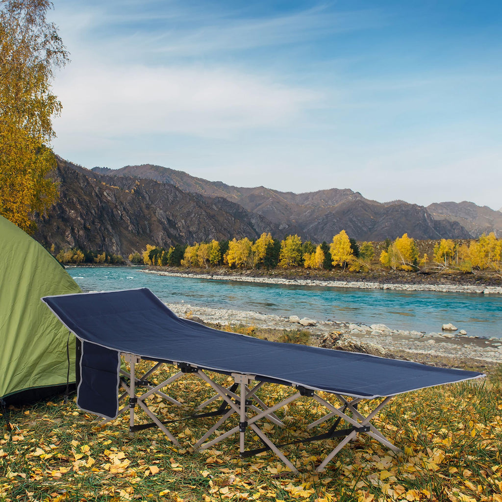 Folding Camping Cot with Carry Bag, Side Pocket, Blue D1709