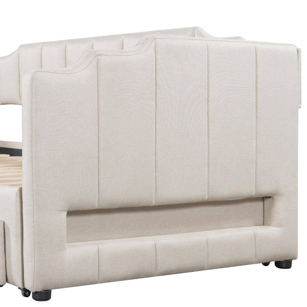 Linen Upholstered Daybed with Trundle and 2 Storage Drawers J88594