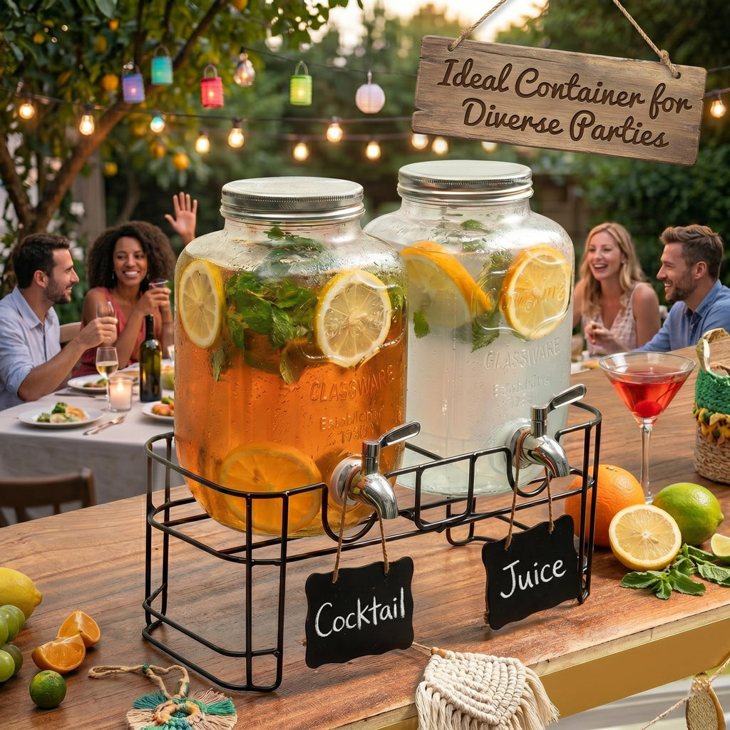 2-Pack 1-Gallon Glass Drink Dispensers with Wire Stand T479053