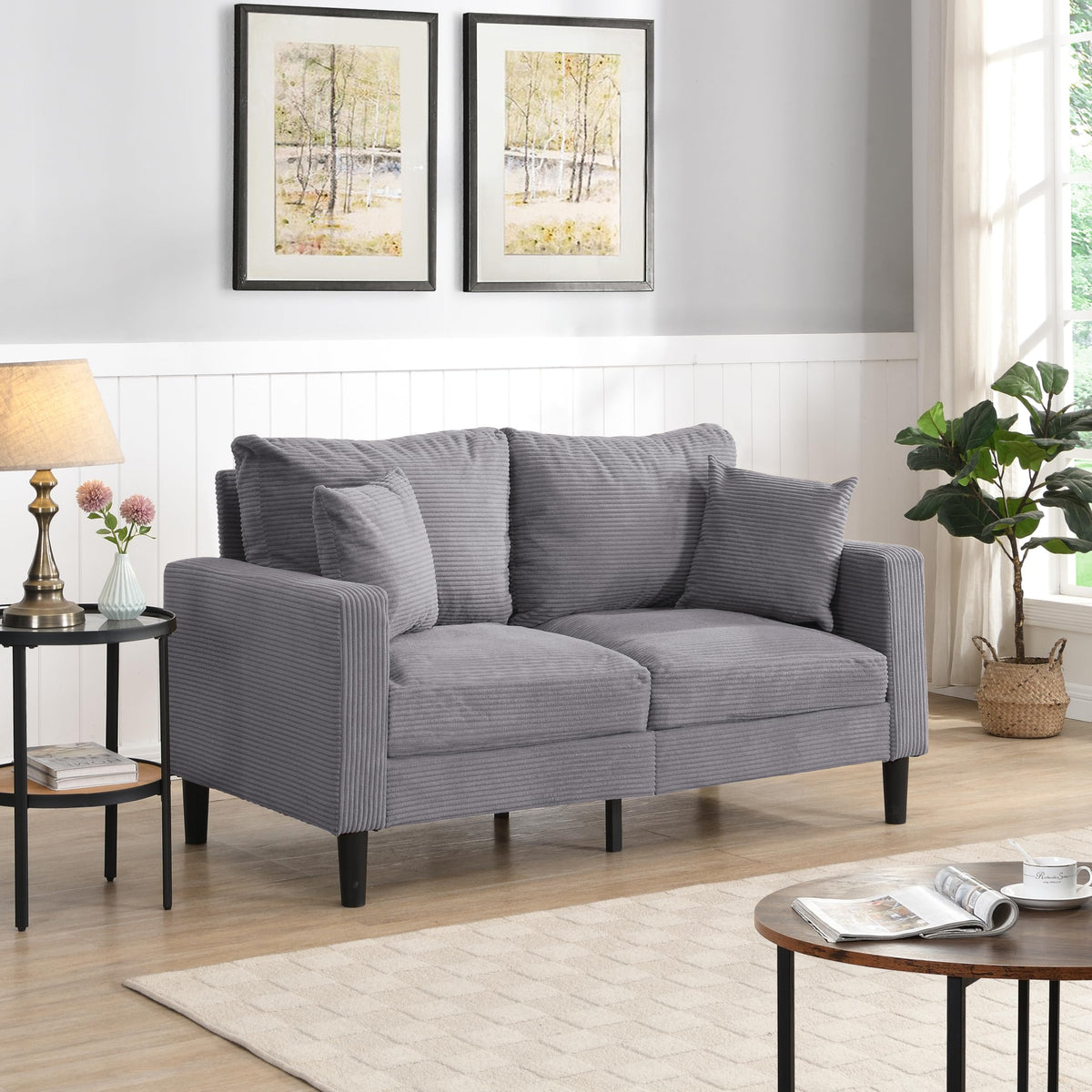 Light Gray 2-seat Upholstered Sofa with 2 Pillows C938168