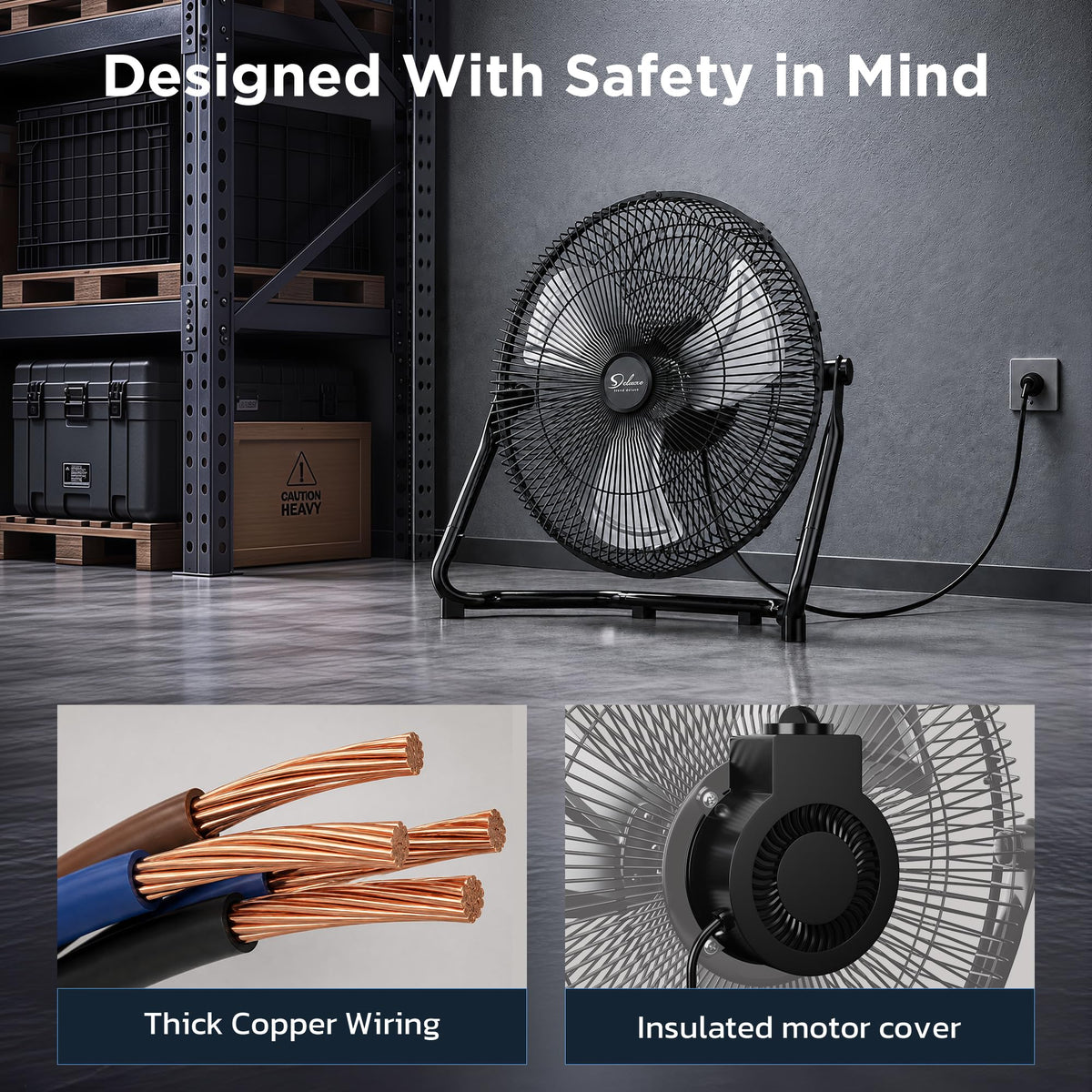 20 Inch 3-Speed High Velocity Metal Industrial Floor Fan, Black I6477