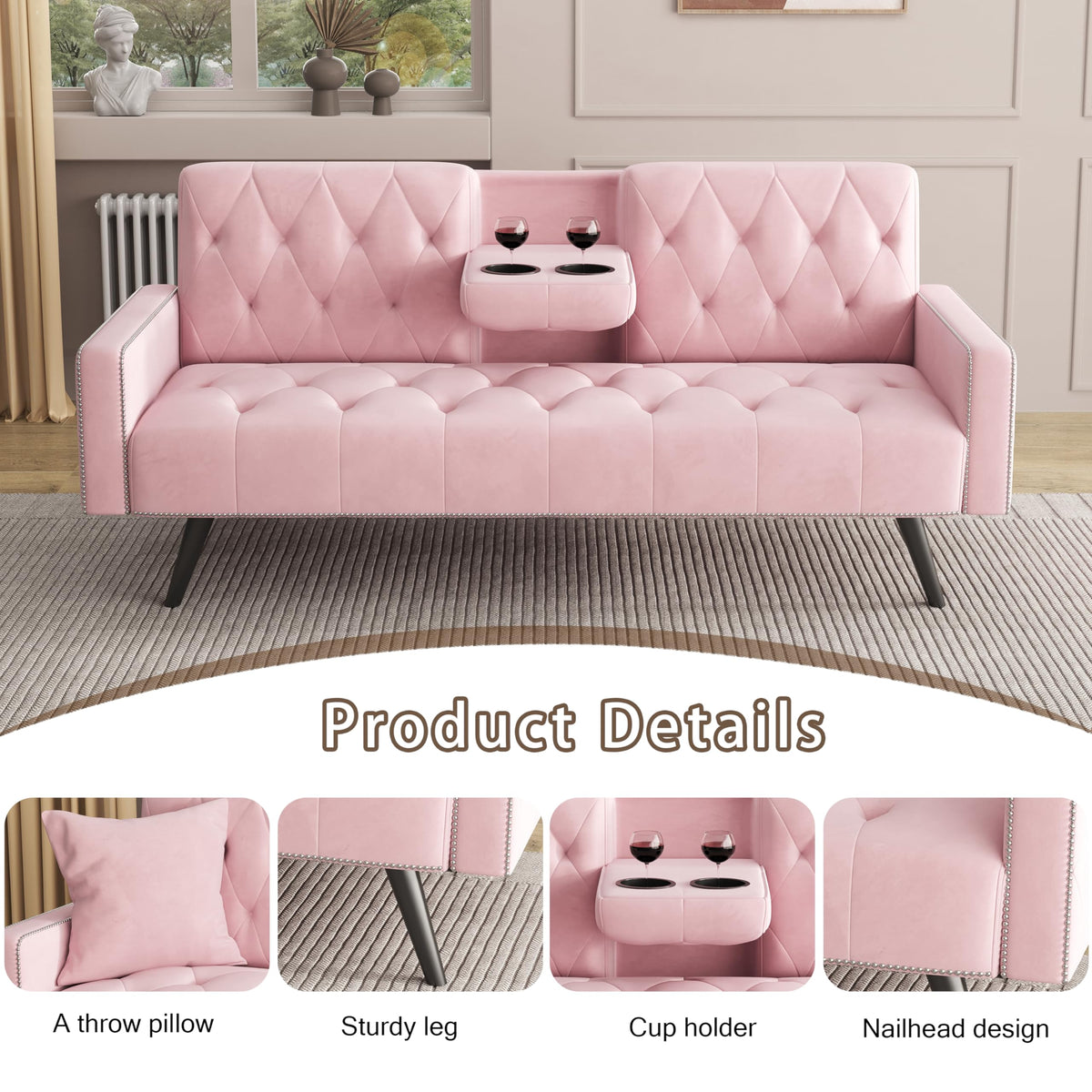 Pink Velvet Futon Sofa Bed B195027