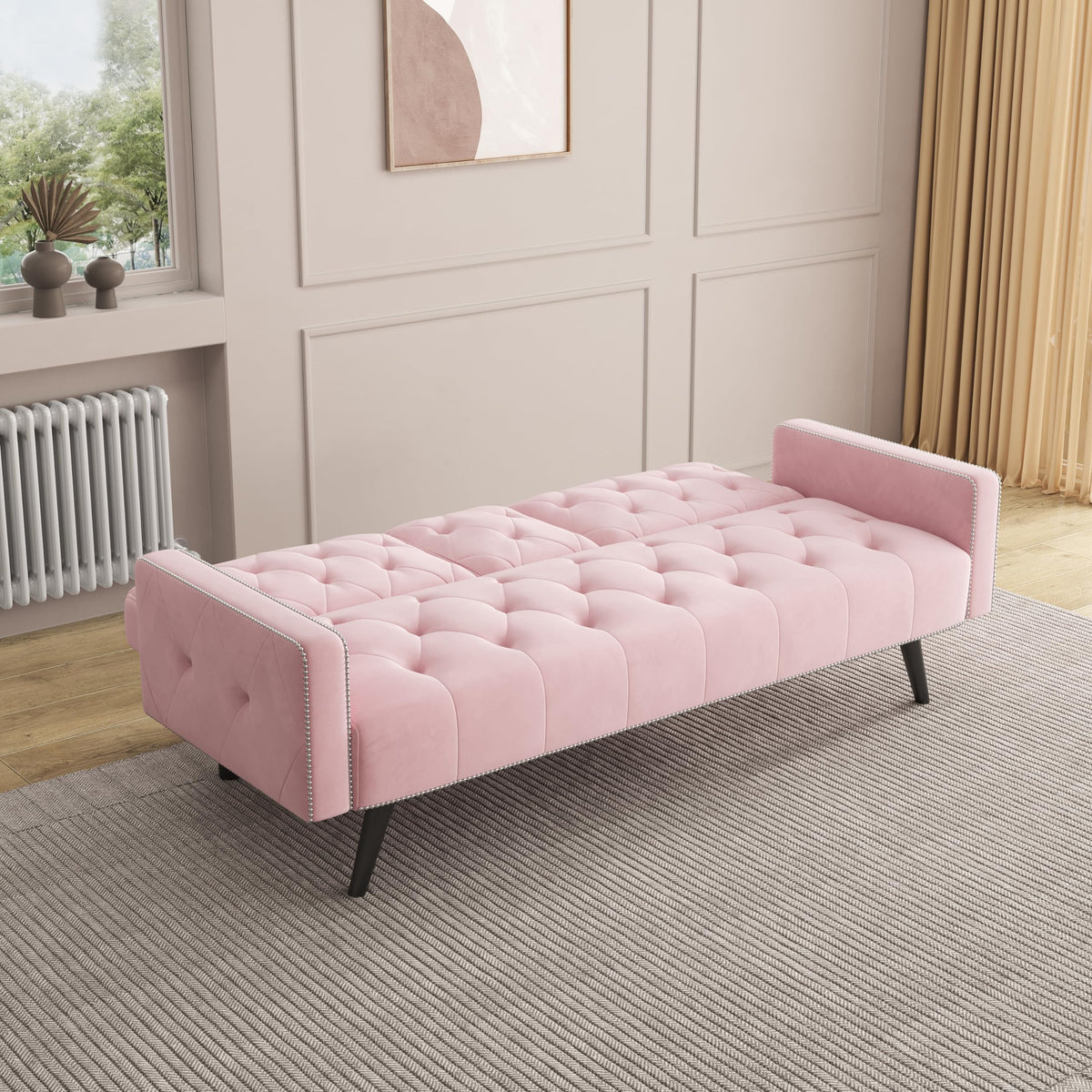 Pink Velvet Futon Sofa Bed B195027