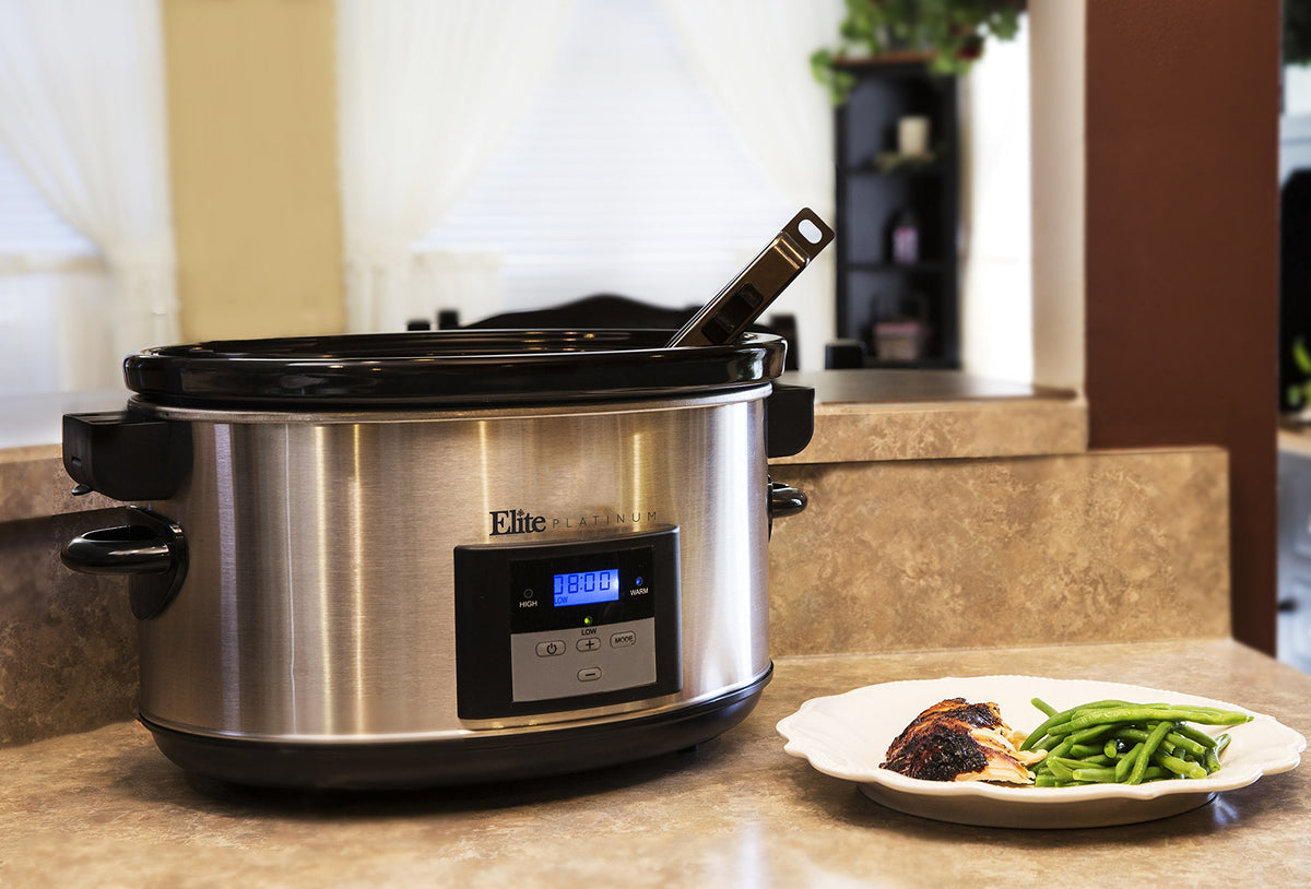 8.5-Quart Stainless Steel Programmable Slow Cooker with Locking Lid P446250