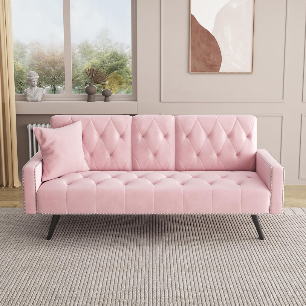 Pink Velvet Futon Sofa Bed B195027