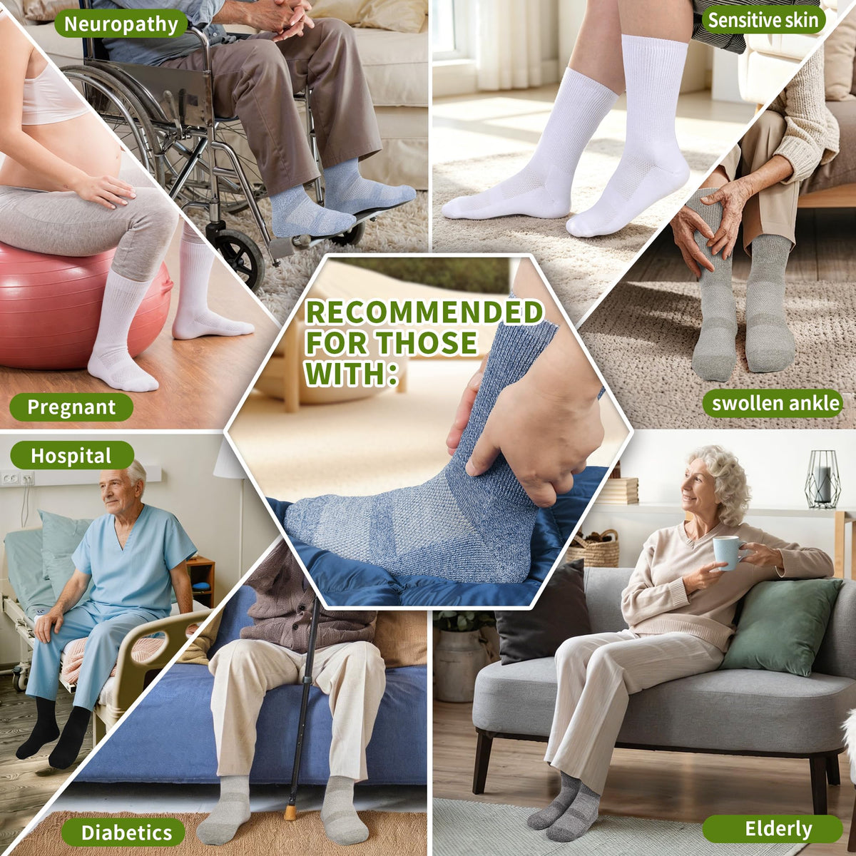 Bamboo Viscose Non-Binding Crew Socks with Seamless Toe J863861